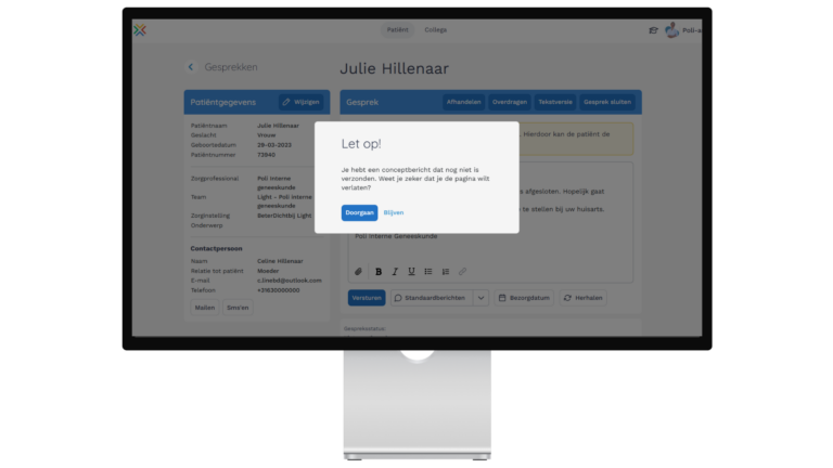Waarschuwing bij bericht in concept